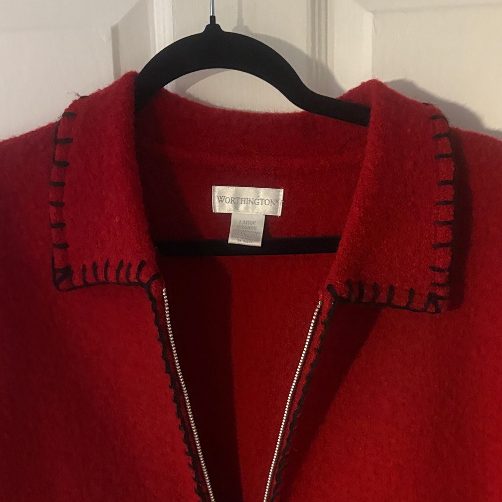 Worthington Red Boiled Wool Jacket with Black Stitching - Picture 3 of 8
